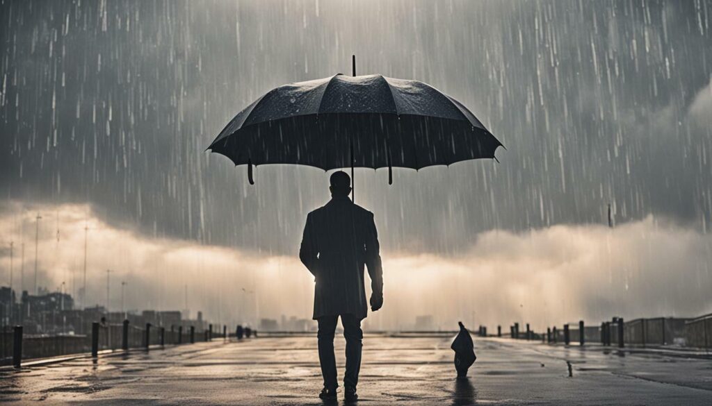 Umbrella insurance protecting person from rain.