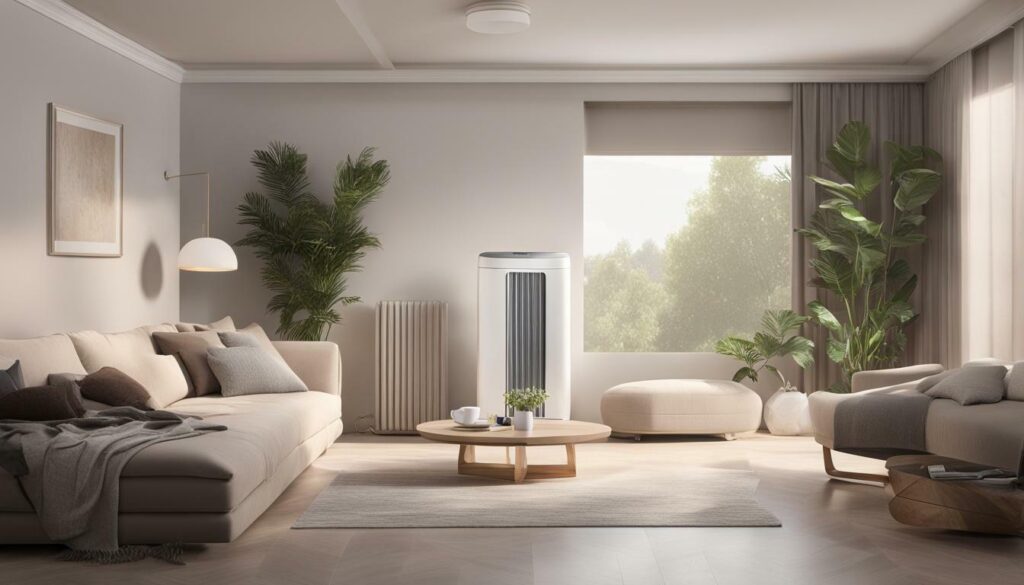 air purifier in the center of a room